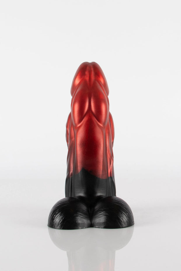 A product photo of a bull dildo taken from the front.