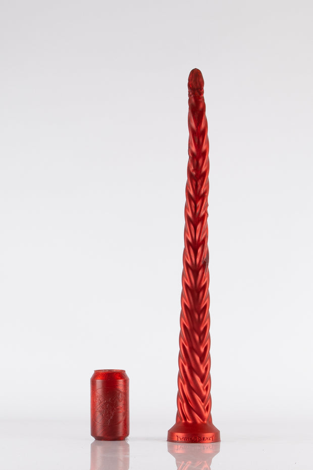 A large red deep dildo.