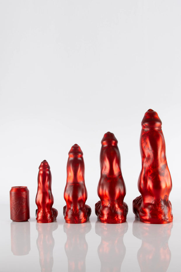 A size comparison photo of 4 dog dildos next to each other.