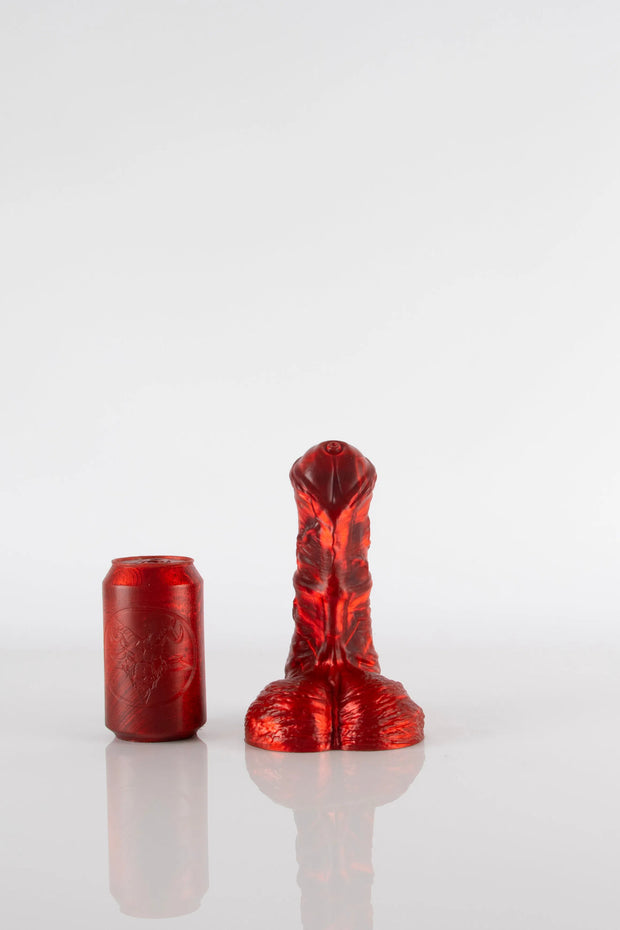 A red, medium-sized, centaur dildo