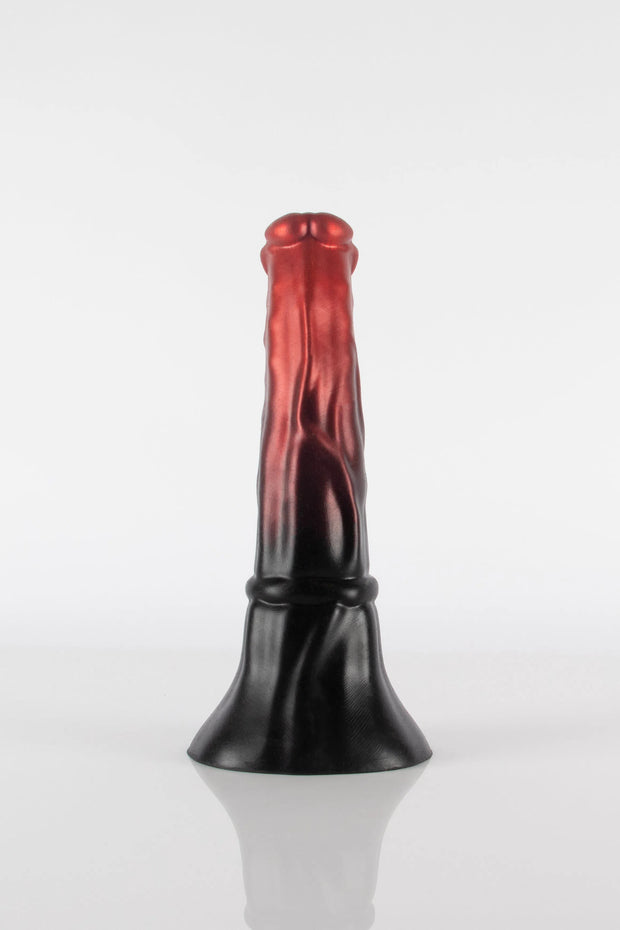 A product photo of a horse dildo taken from the back.