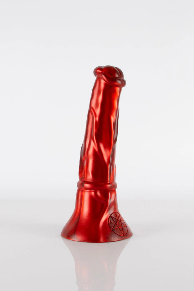 A product photo of a red horse dildo.