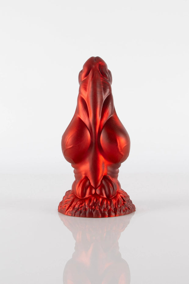 The back of a red fox dildo by Twisted Beast.